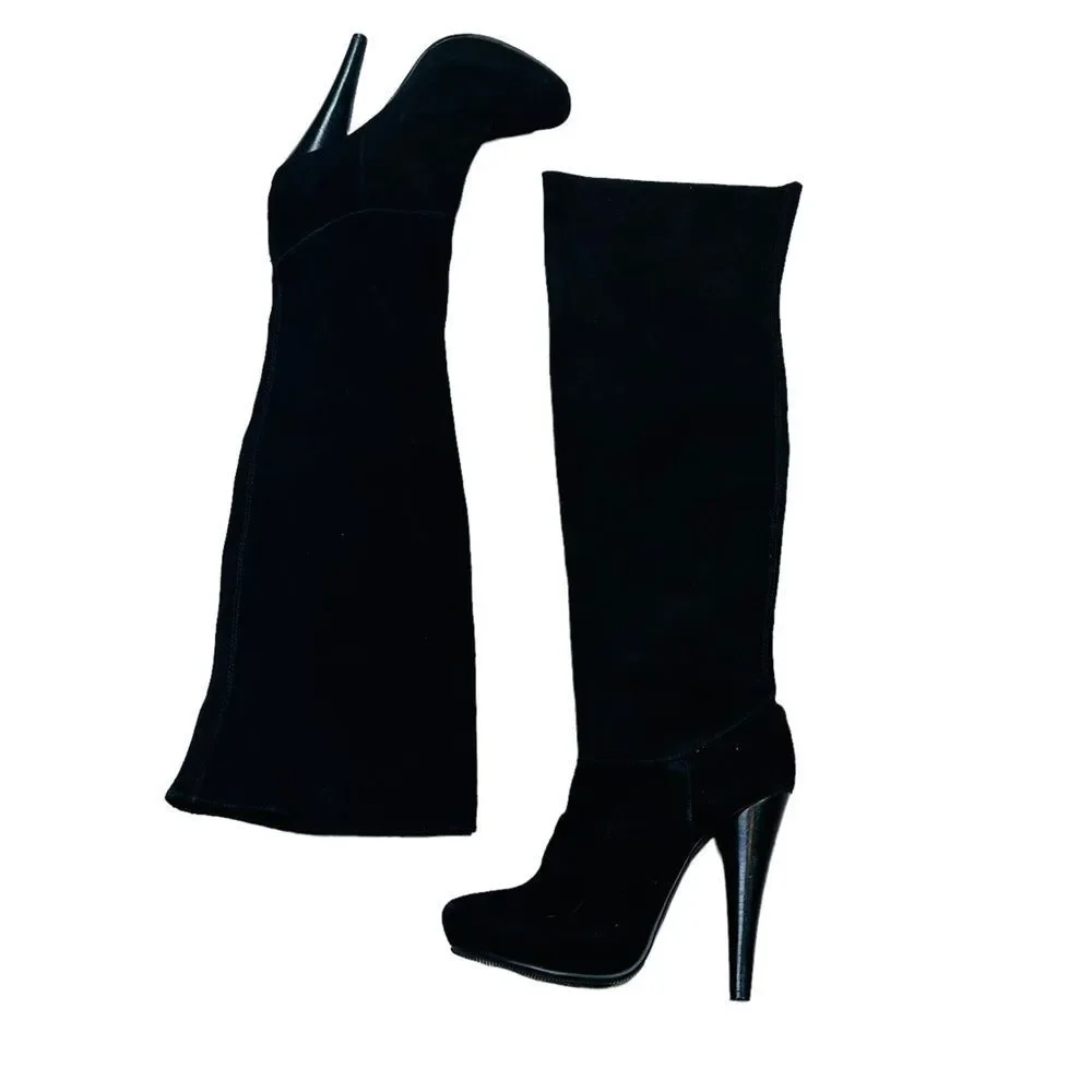 Zodiac Black Suede Over The Knee Stiletto Boots - Size 6